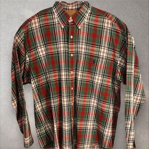 Polo Ralph Lauren Preppy/Ivy League Plaid Oxford Shirt Green/Red/White Size LRG